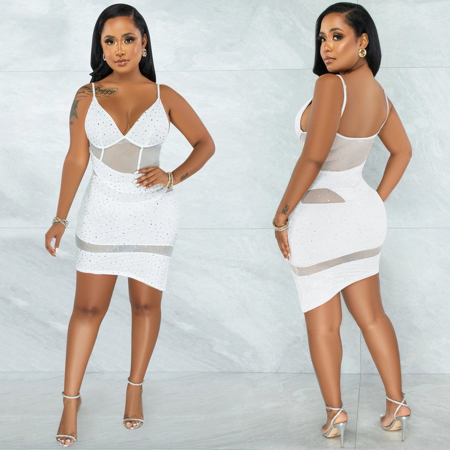 Irregular Hot Diamond Sling Dress for Nightclub