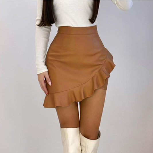 High Waist Half-Length Leather Skirt for Women