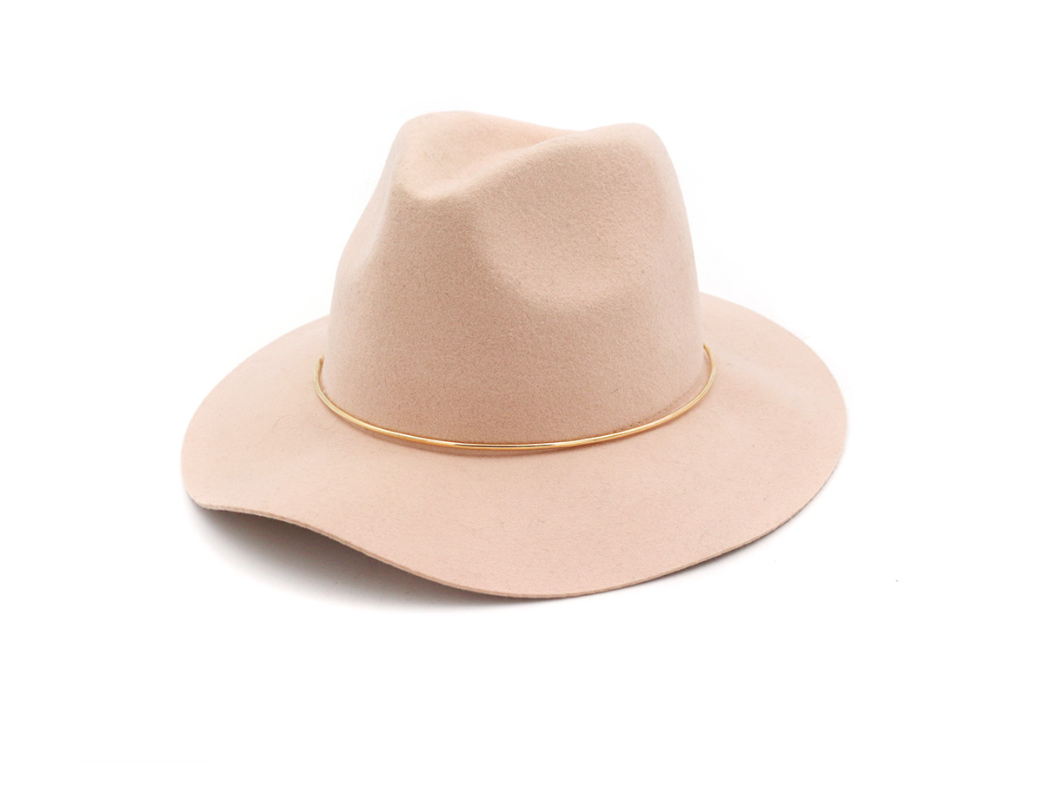 Women's Vintage Round Hat with Metal Ring, 100% Cashmere