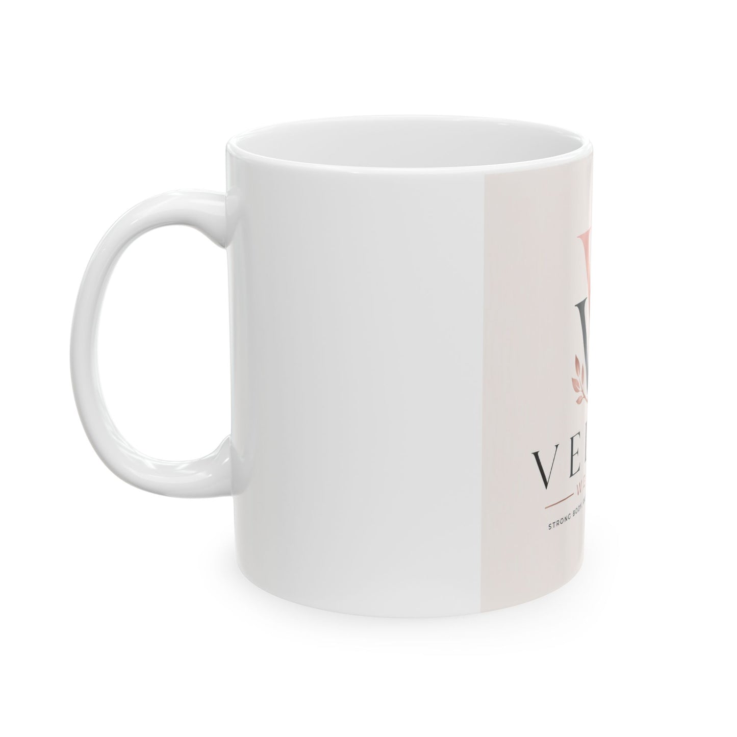 Velora Wellness Ceramic Mug – Elegant Rose Gold Logo Coffee Cup (11oz/15oz)