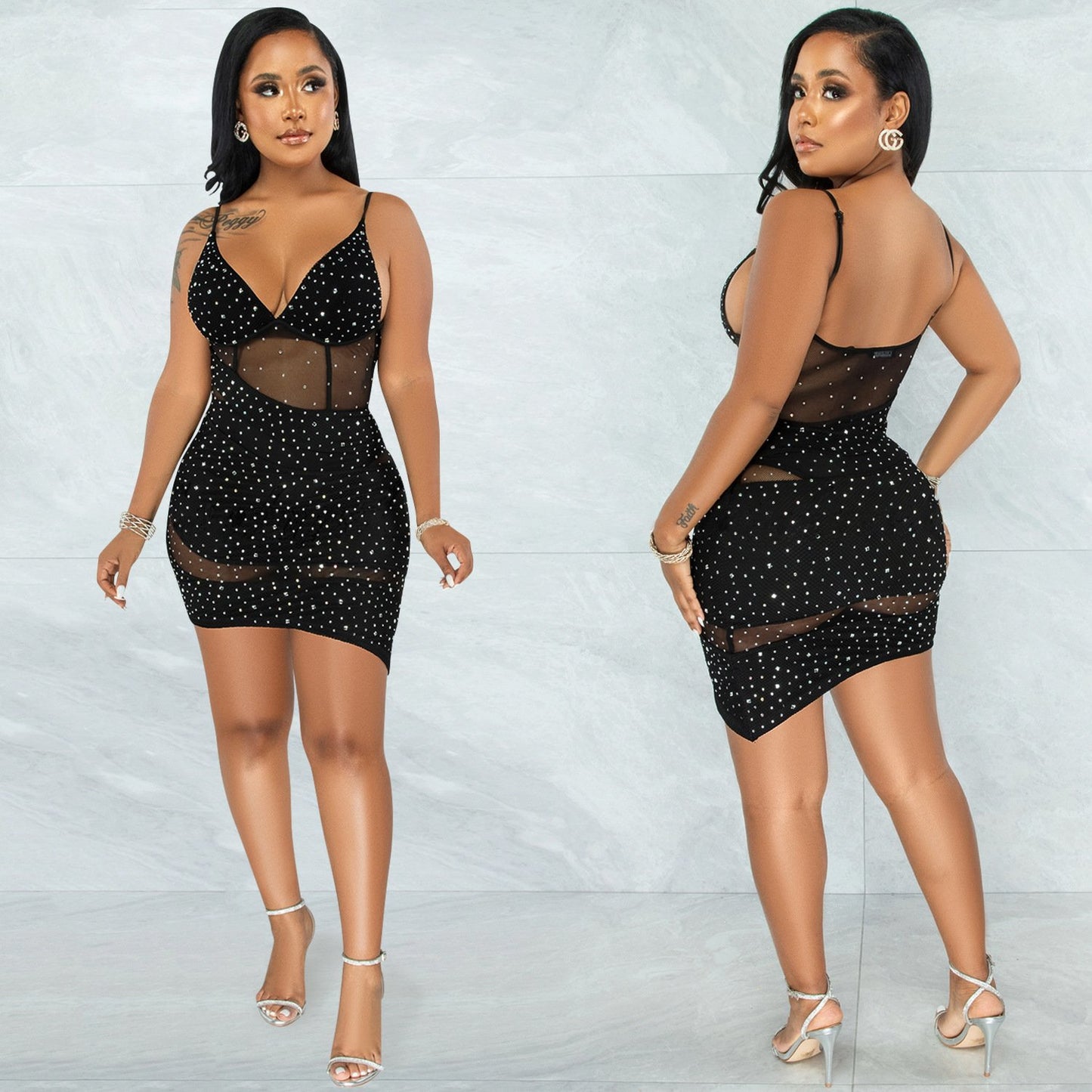 Irregular Hot Diamond Sling Dress for Nightclub