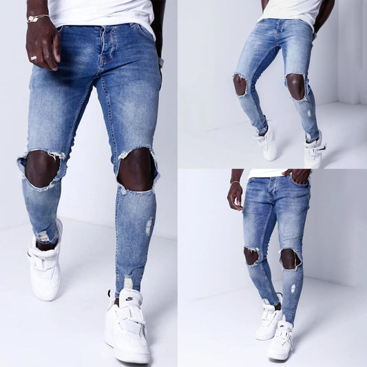Blue Ripped Denim Slim Fit Trousers