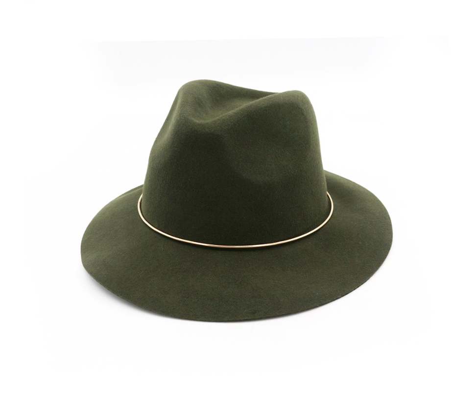 Women's Vintage Round Hat with Metal Ring, 100% Cashmere