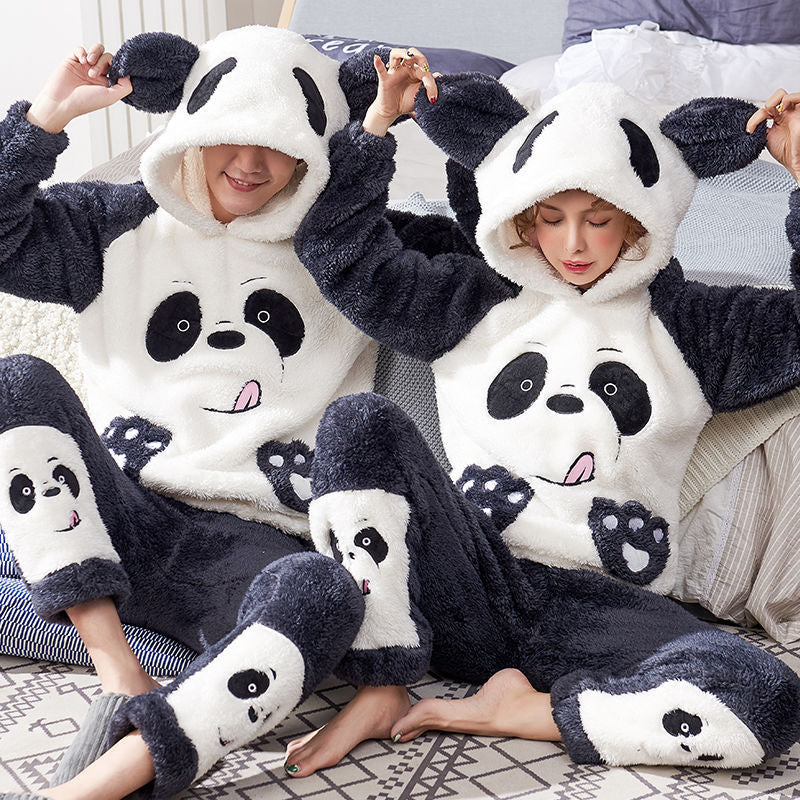 Couple's Coral Fleece Pajamas Set for Fall Winter